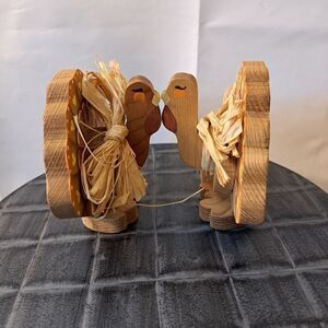 Turkey Handmade Wood Decor Centerpiece with Straw Bows Vintage Decor